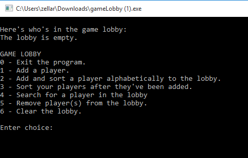 The Game Lobby Program Main Menu picture